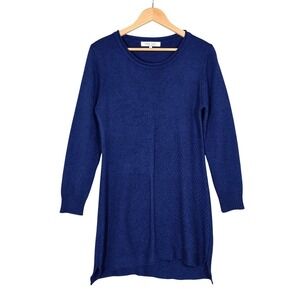 Miss Lulo Women's Cashmere Blend Textured Panel Sweater Dress Blue Large